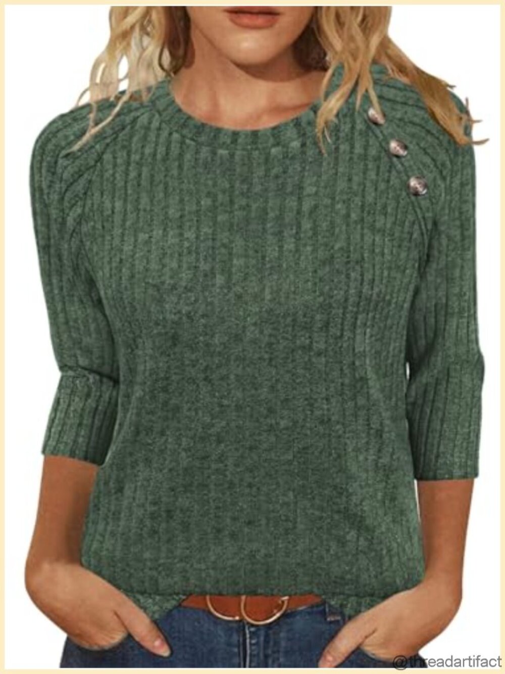 Womens 3/4 Sleeve Crew Neck Button Tunic Top Casual Fall Pullover